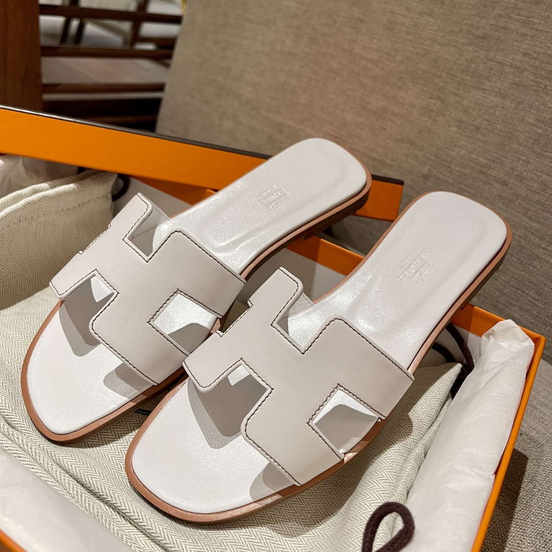 HERMES Sandals New Slippers Handmade Italian lamb sole 10 days of shipment 01 Blanc