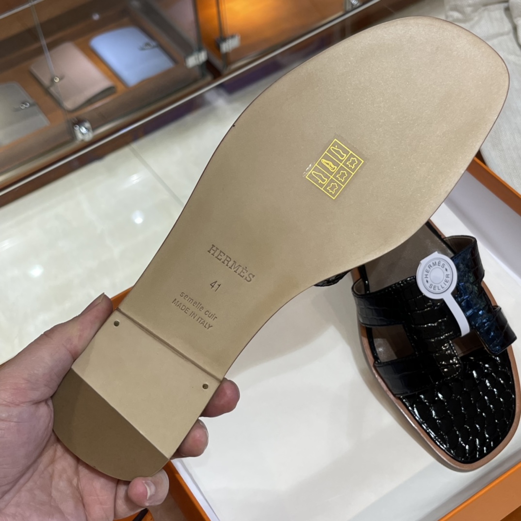 HERMES Alligator Sandals New Slippers Handmade Italian lamb sole 10 days of shipment 89 Nior