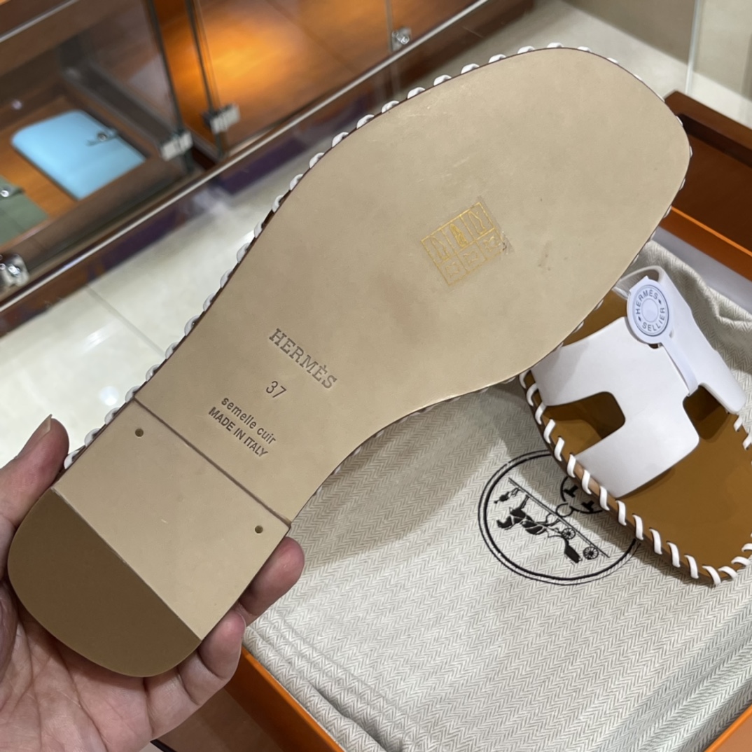 HERMES Sandals New Slippers Handmade Italian lamb sole 10 days of shipment 01 Blanc