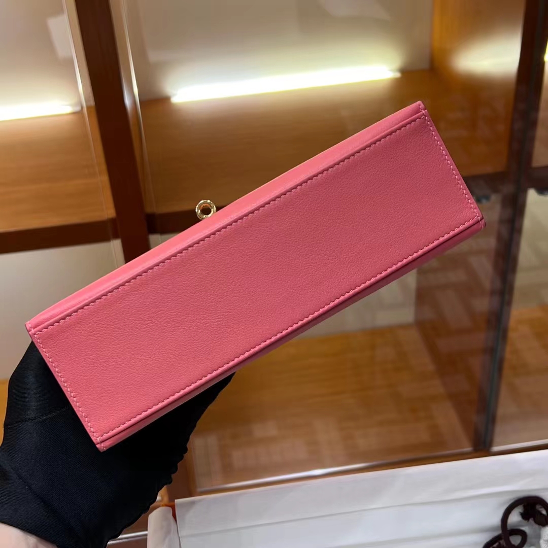 HERMES Kelly Pochette U5 Rose eLipstick Swift Full handmade Kelly fatory