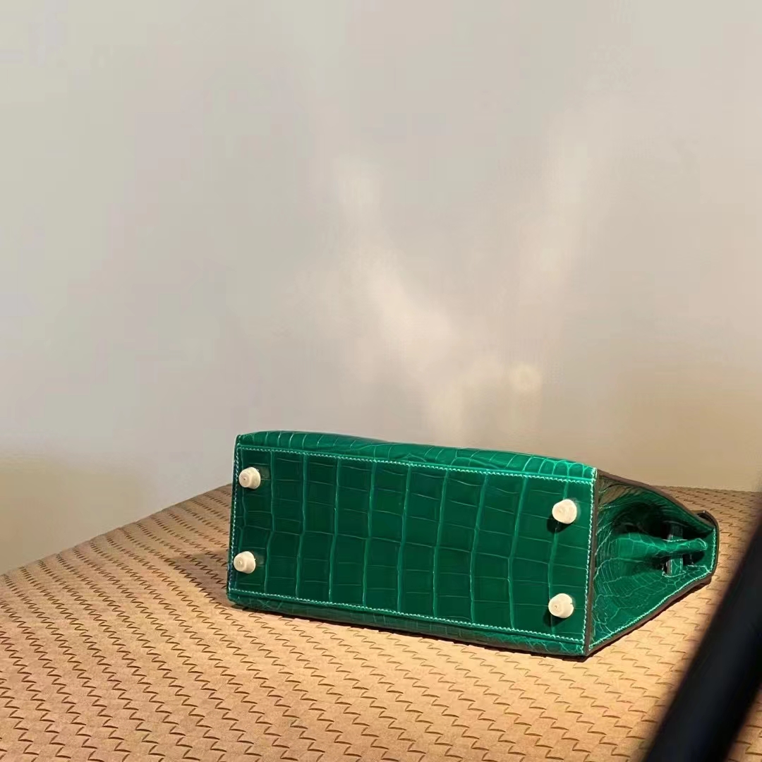 HERMES Kelly 25CM 6Q Vert Emeraude Niloticus GHW Full handmade 25x17x7cm