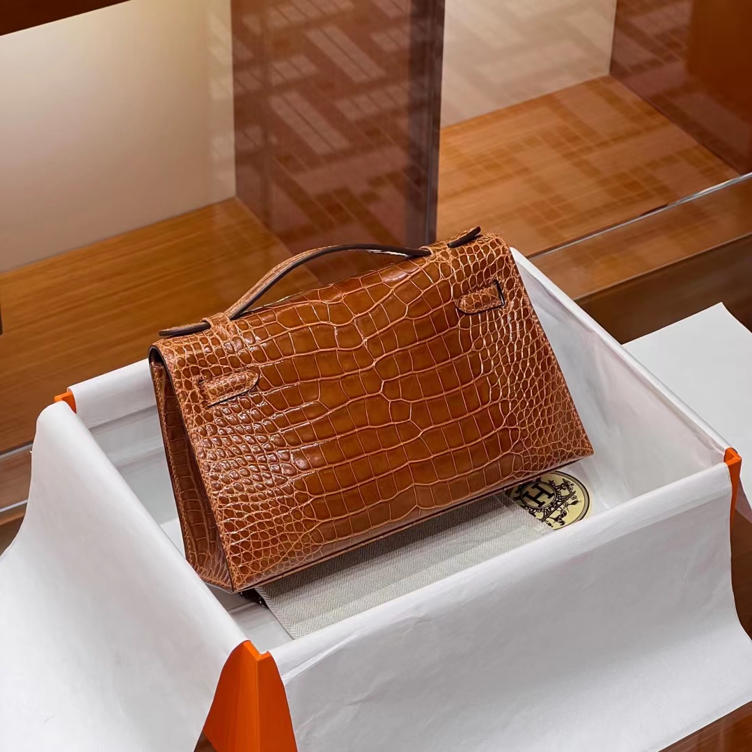 HERMES Kelly pochetto 22cm CK37 Alligator GOLD Hardware HandMade