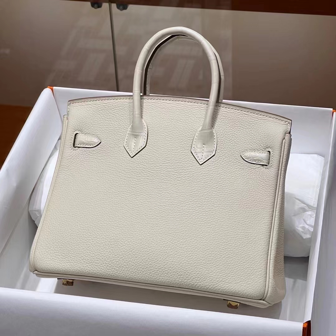HERMES Birkin Touch Craie 10 Togo&Alligator Full handmade Birkin Fatory 25x20x13cm