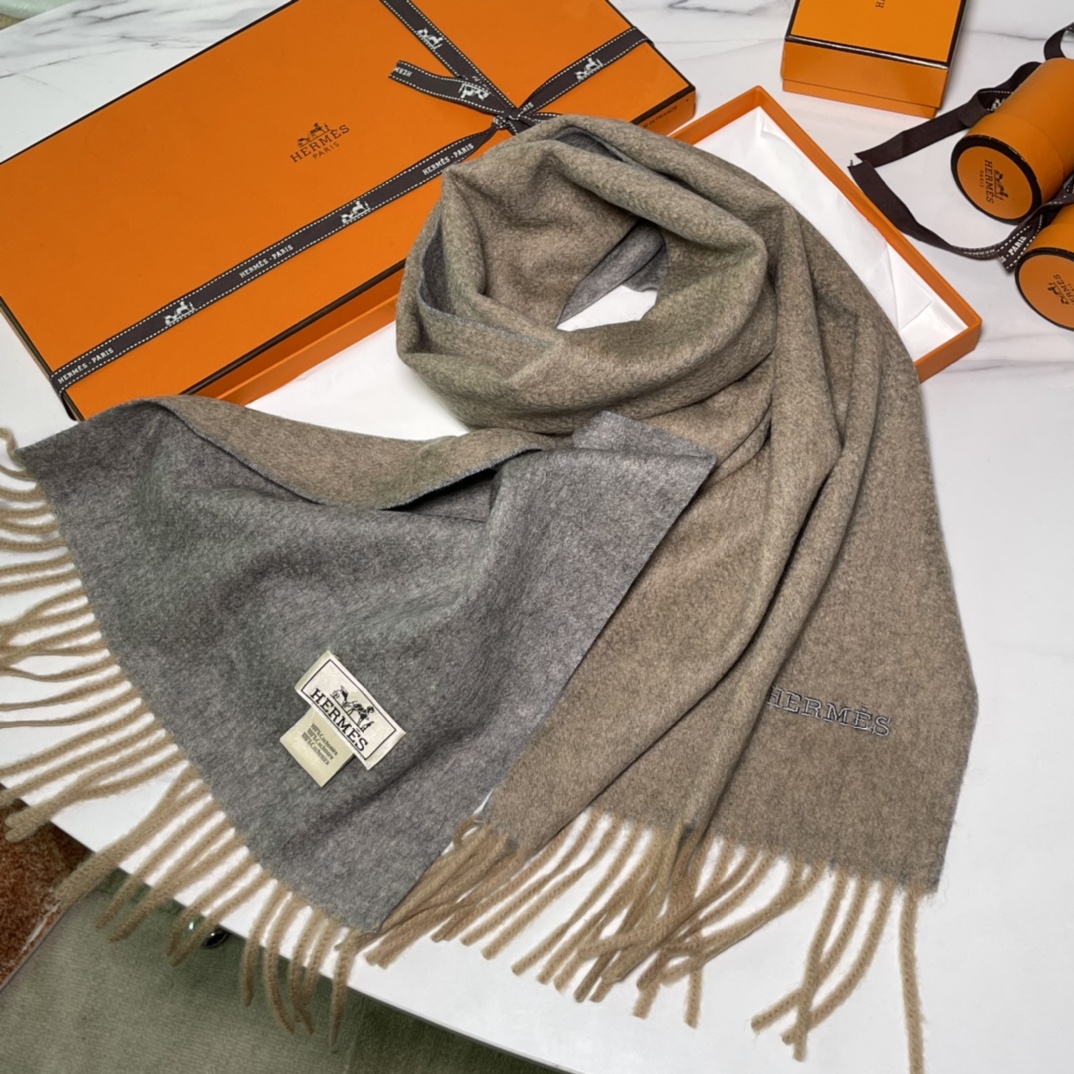 HERMES Cashmere Scarf 8C Gri Elephant  Fatory 30*180cm