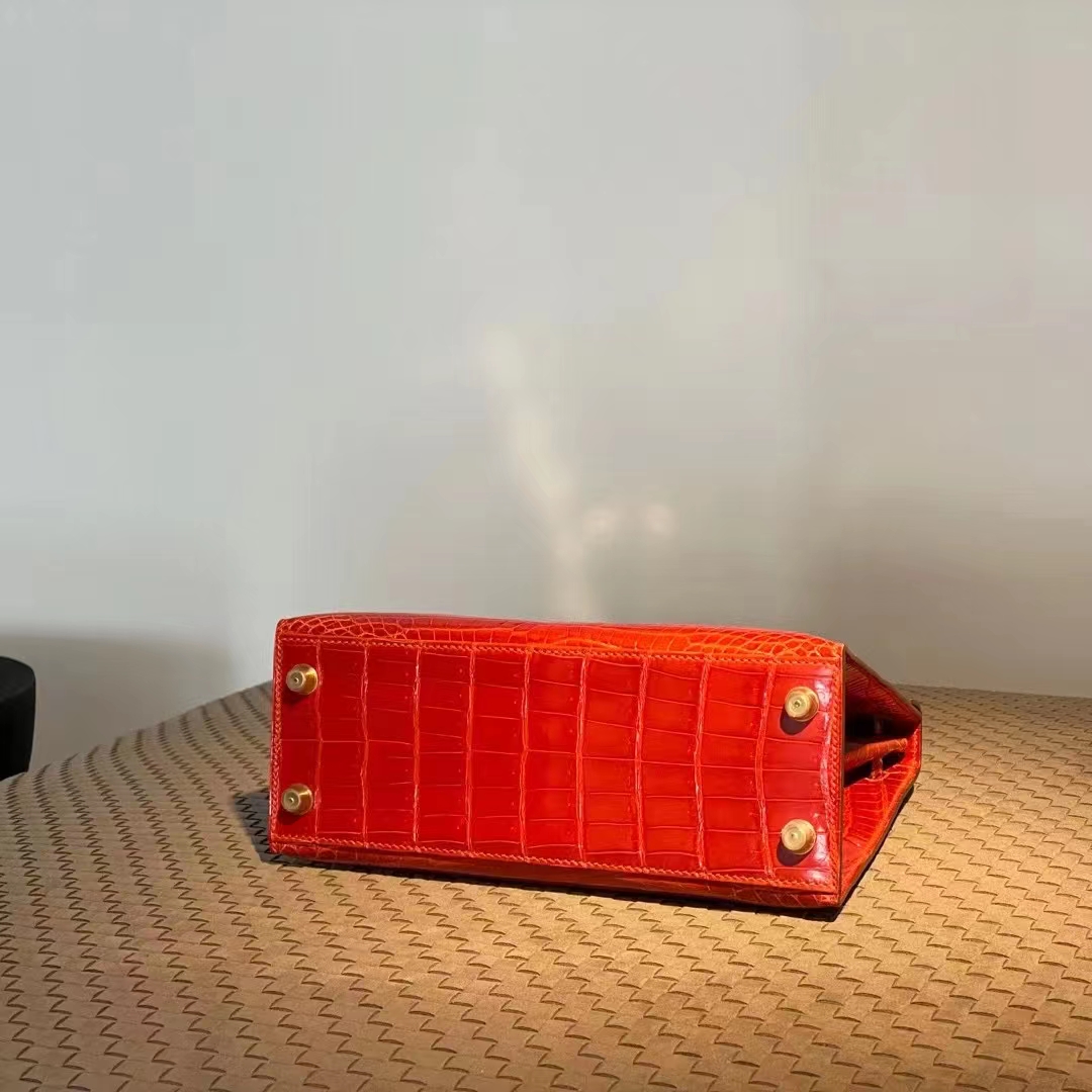 HERMES Kelly 25CM S5 Rouge Tomate Niloticus GHW Full handmade 25x17x7cm