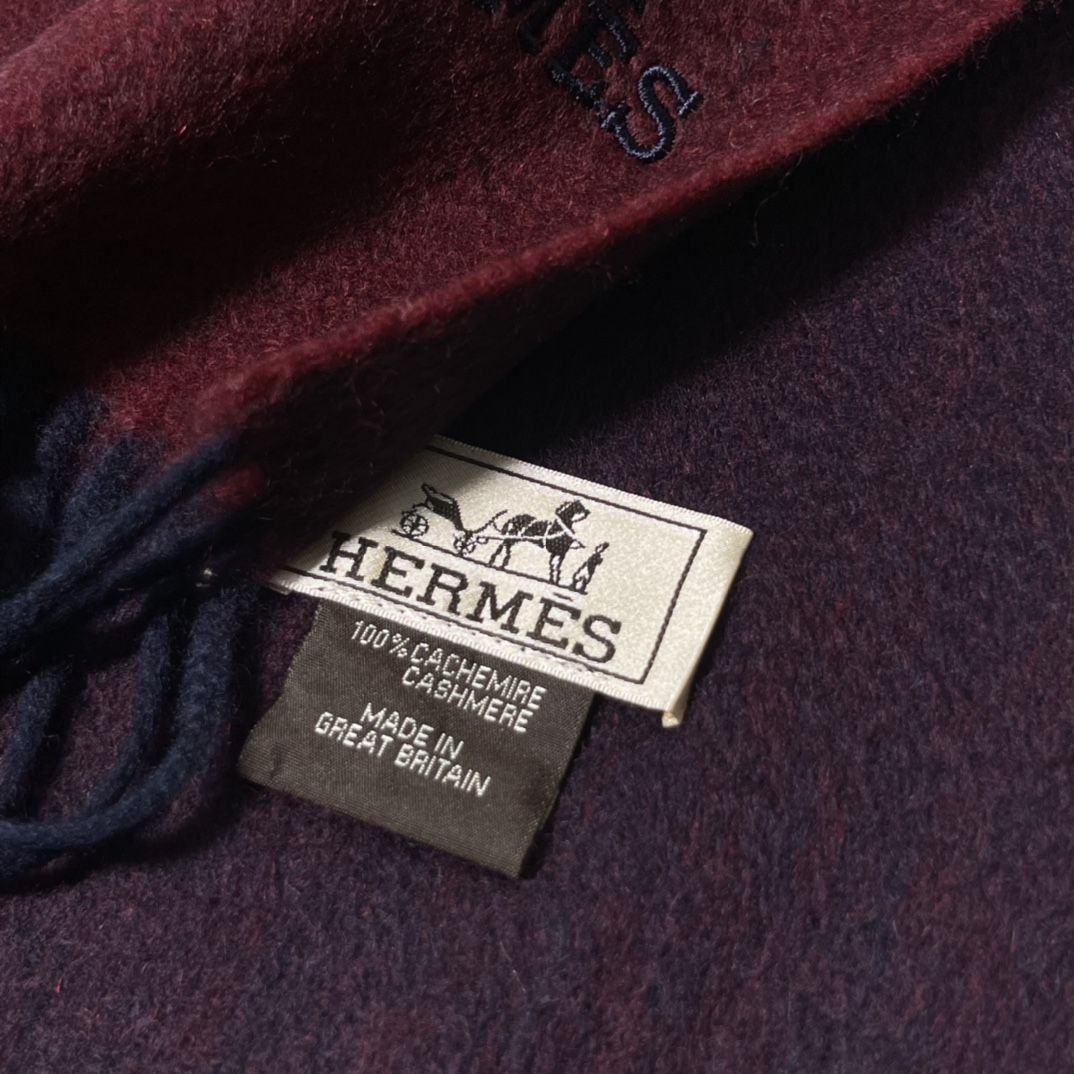 HERMES Cashmere Scarf F5 Bourgogne Fatory 30*180cm