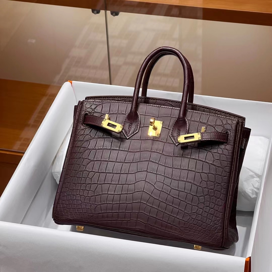HERMES Birkin 25CM 57 Bordeaux Niloticus Full handmade Birkin fatory GHW
