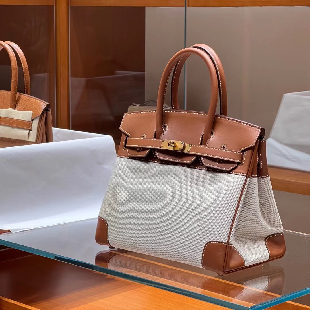 HERMES Birkin 30CM Swift&Canvas CK37 Full handmade Factory