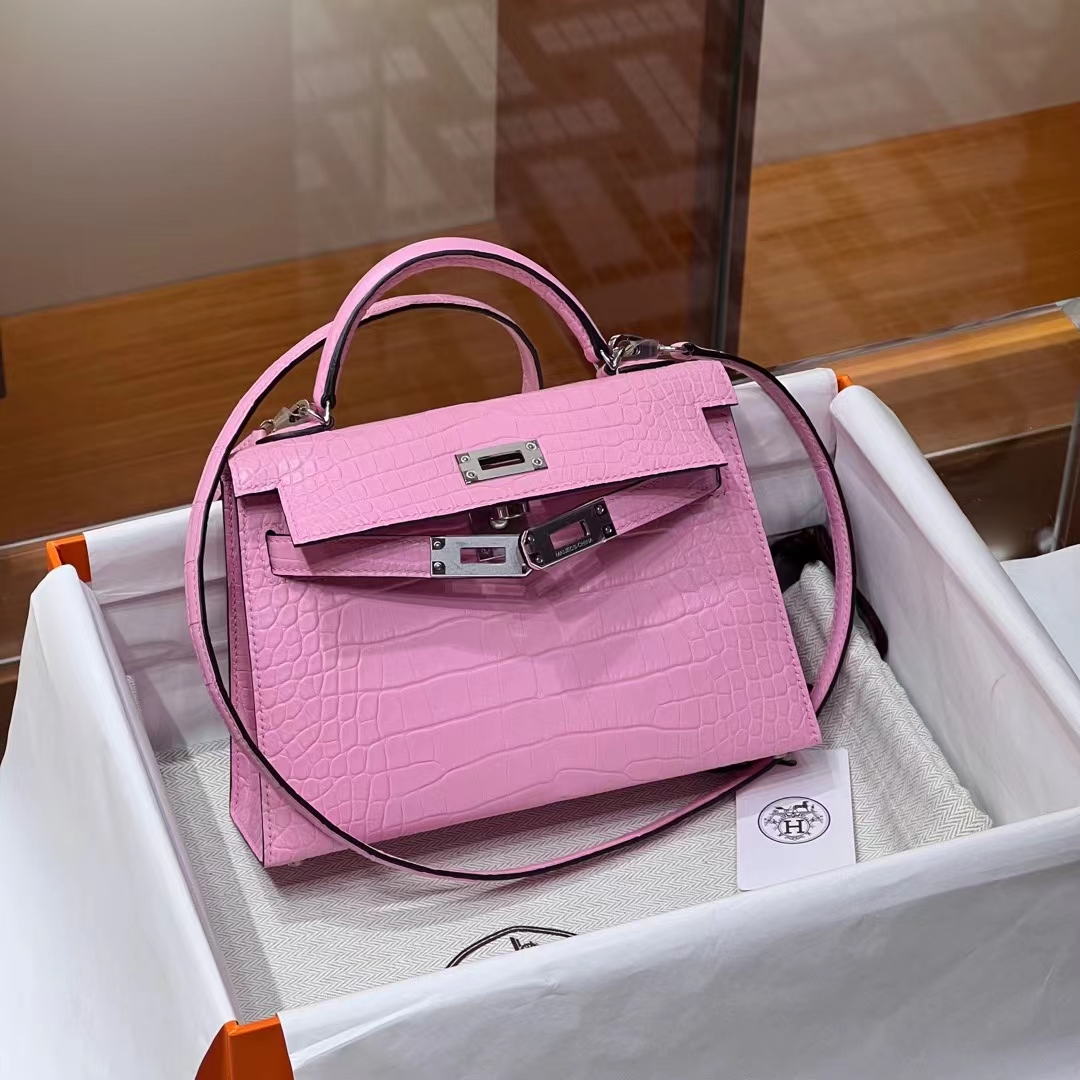 HERMES  Mini Kelly 2 3Q Alligator Silvery Hardware HandMade