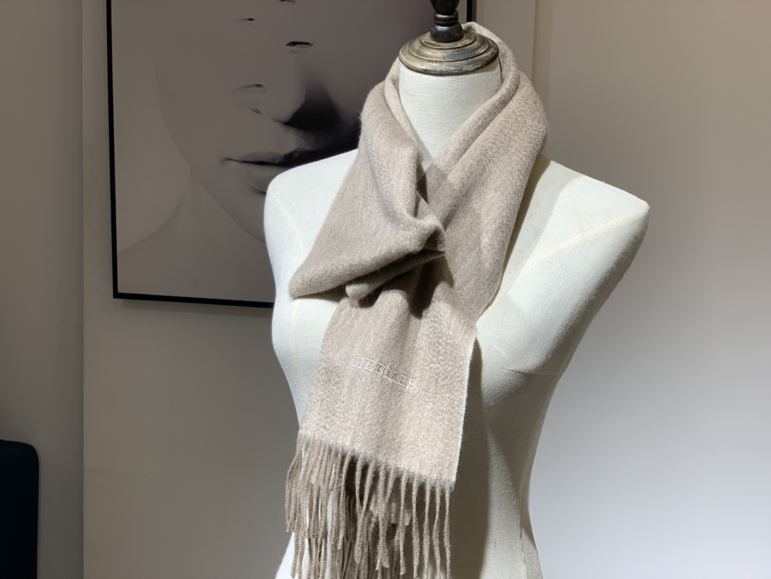 HERMES Cashmere Scarf 10 Craie Fatory 30*180cm