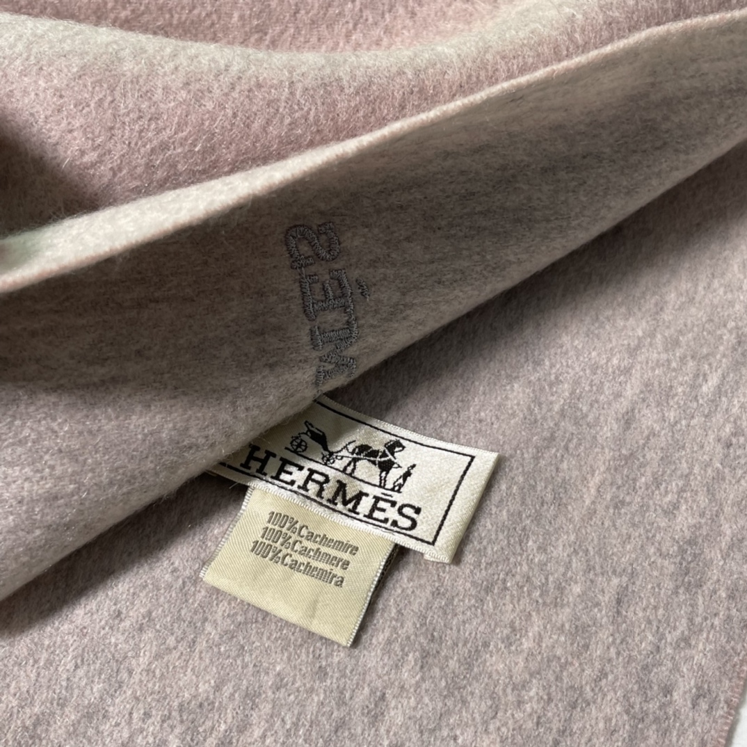 HERMES Cashmere Scarf Pinkish Gray Fatory 30*180cm
