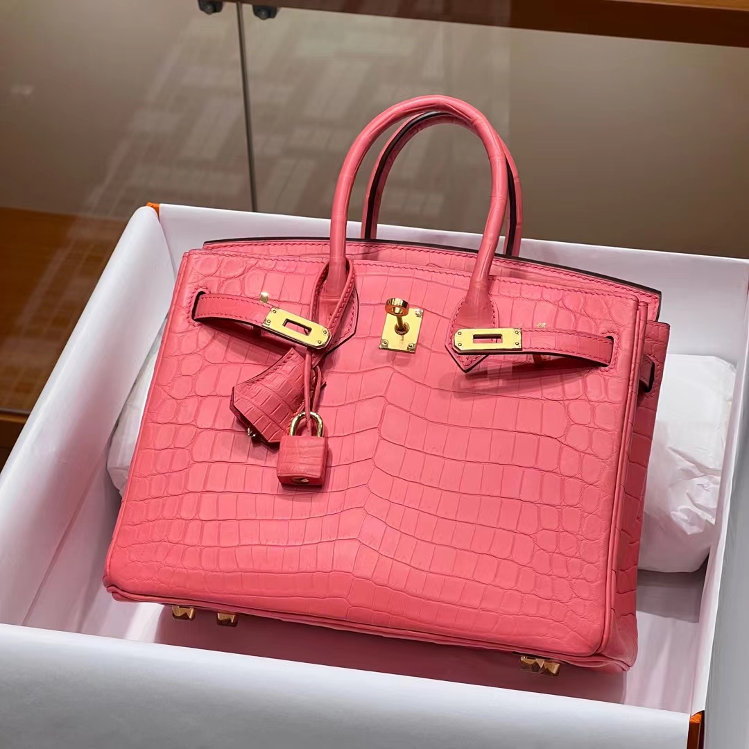 HERMES Birkin 25CM U5 Rose eLipstick  Niloticus Full handmade Birkin fatory GHW