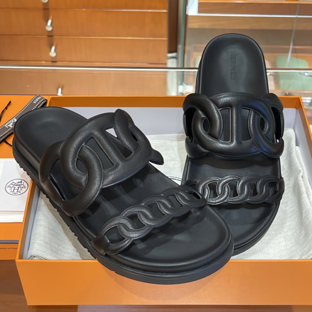 HERMES Extra  Sandals New Slippers Handmade Italian lamb sole 10 days of shipment CC89 Nior