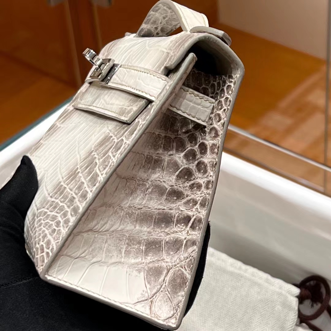 HERMES Kelly pochetto 22cm  1 Himalaya Alligator Silvery Hardware HandMade