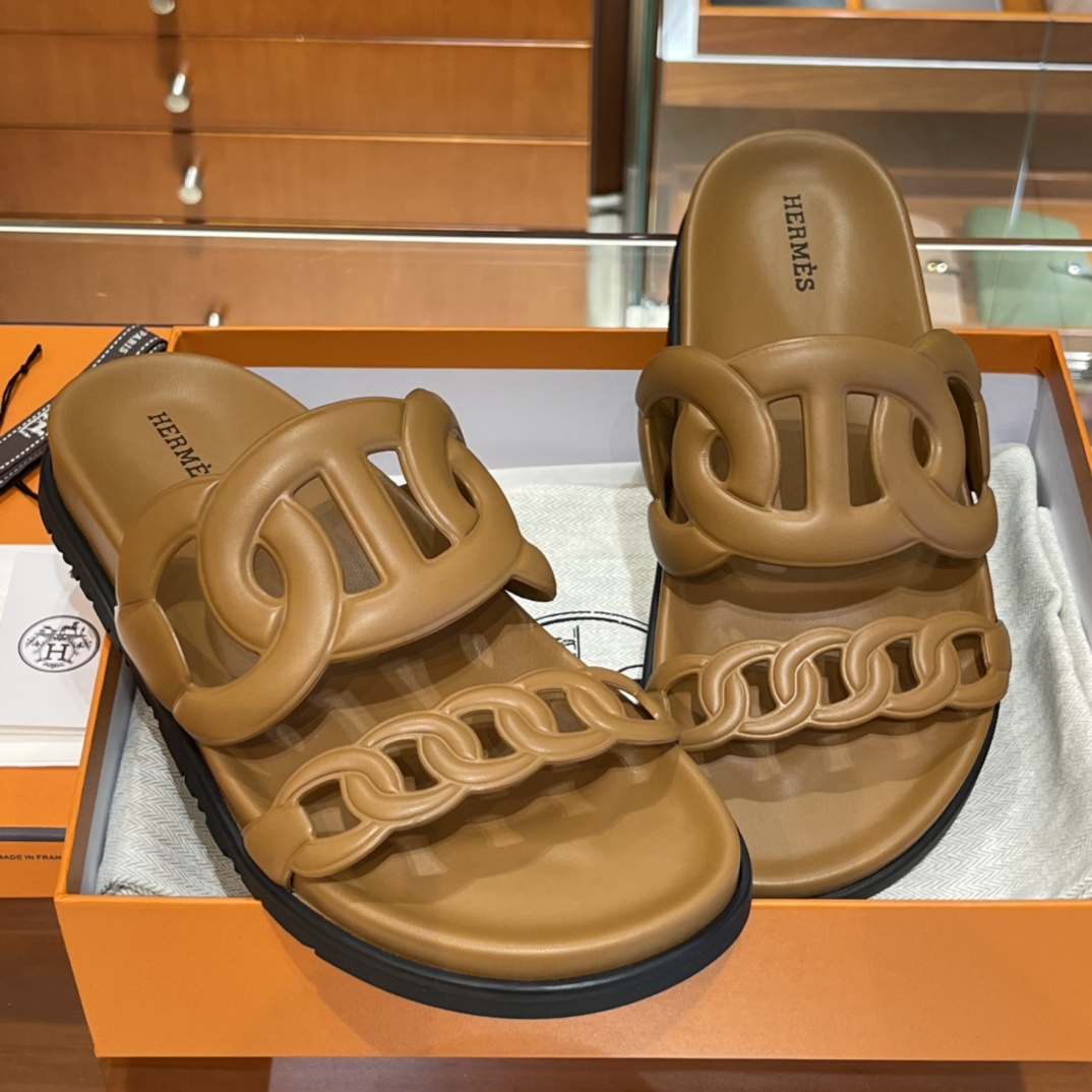 HERMES Extra Sandals New Slippers Handmade Italian lamb sole 10 days of shipment CK37