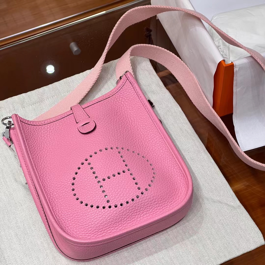 HERMES Mini Evelyne U5 Rose eLipstick Full handmade Evelyne Fatory 17x18x5.5cm