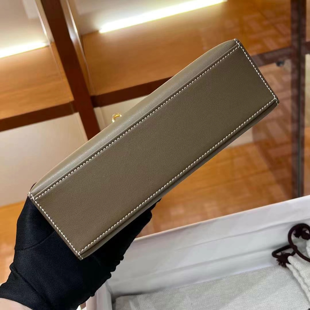 HERMES Kelly Pochette Swift 8C Gri Elephant  Full handmade 【God Factory】 Factory