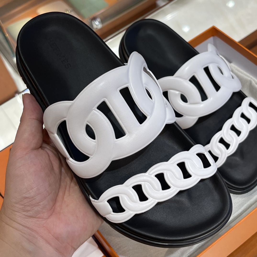 HERMES Extra  Sandals New Slippers Handmade Italian lamb sole 10 days of shipment 01 Blanc