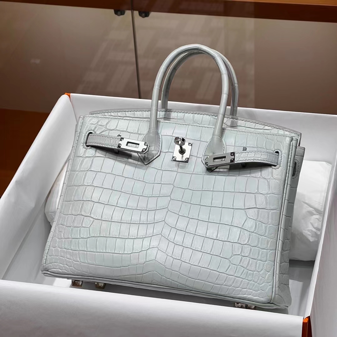 HERMES Birkin 25CM 80 Gris Perle Niloticus Full handmade Birkin fatory SHW