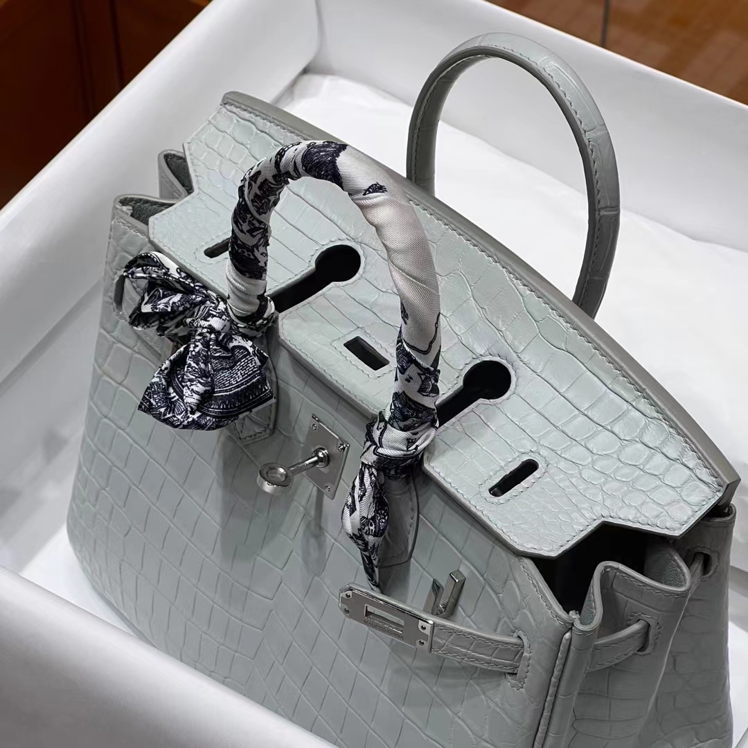 HERMES Birkin 25CM 80 Gris Perle Niloticus Full handmade Birkin fatory SHW