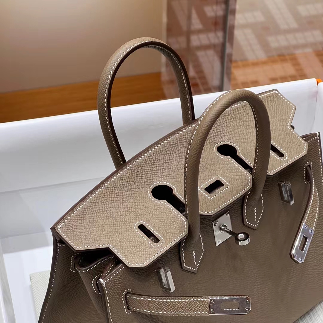 HERMES  Birkin 25cm 8C Gri Elephant Epsom Full handmade Birkin Fatory 25x20x13cm