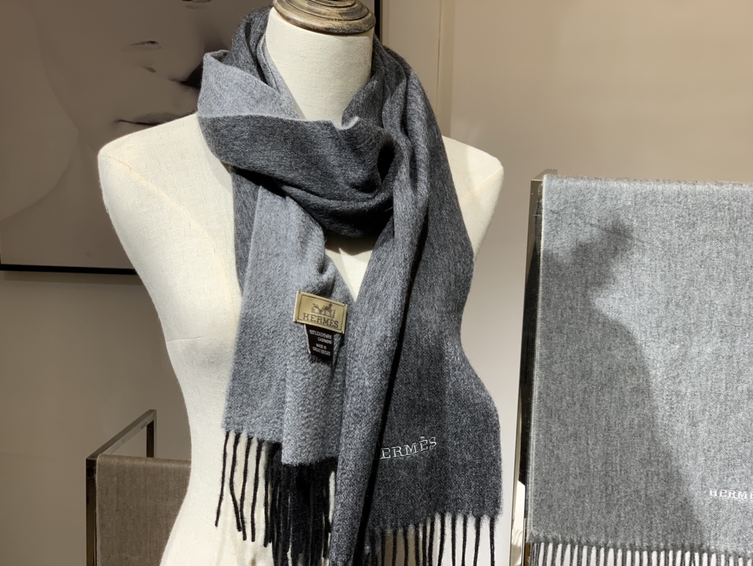 HERMES Cashmere Scarf 8F Etain Fatory 30*180cm