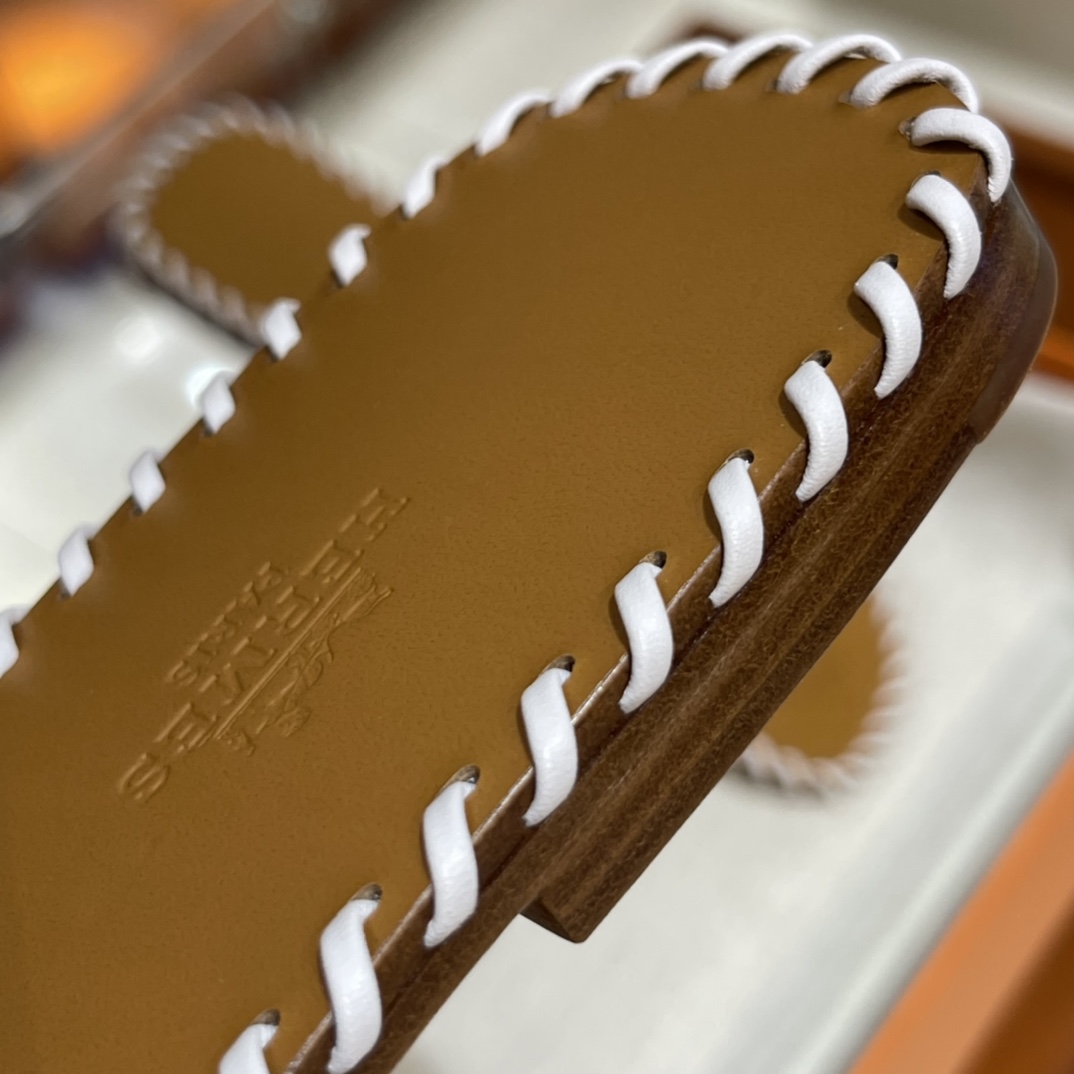 HERMES Sandals New Slippers Handmade Italian lamb sole 10 days of shipment 01 Blanc