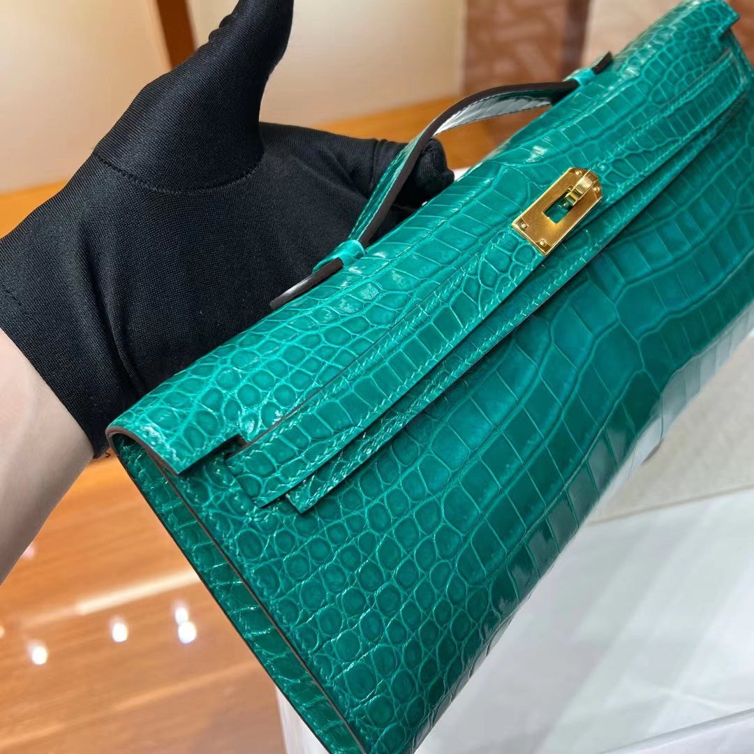 HERMES Kelly Cut 31cm 6Q Vert Emeraude Niloticus Full handmade Fatory