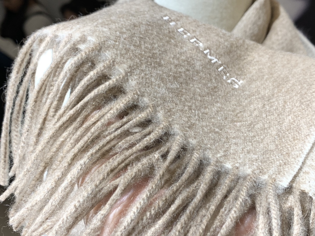 HERMES Cashmere Scarf 10 Craie Fatory 30*180cm