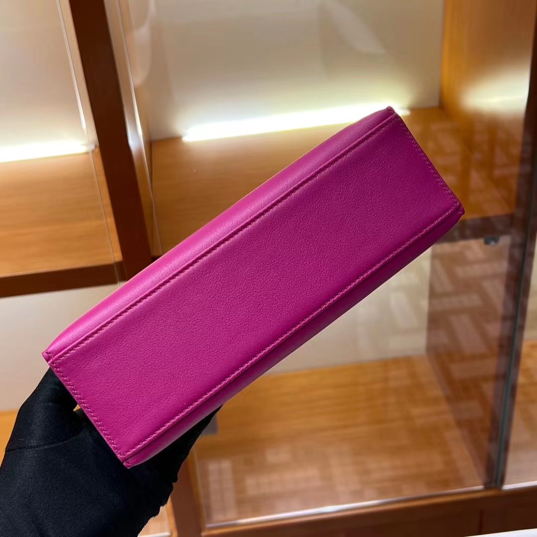 HERMES Kelly Pochette 22CM 5J Fushsia Swift SHW Full handmade fatory