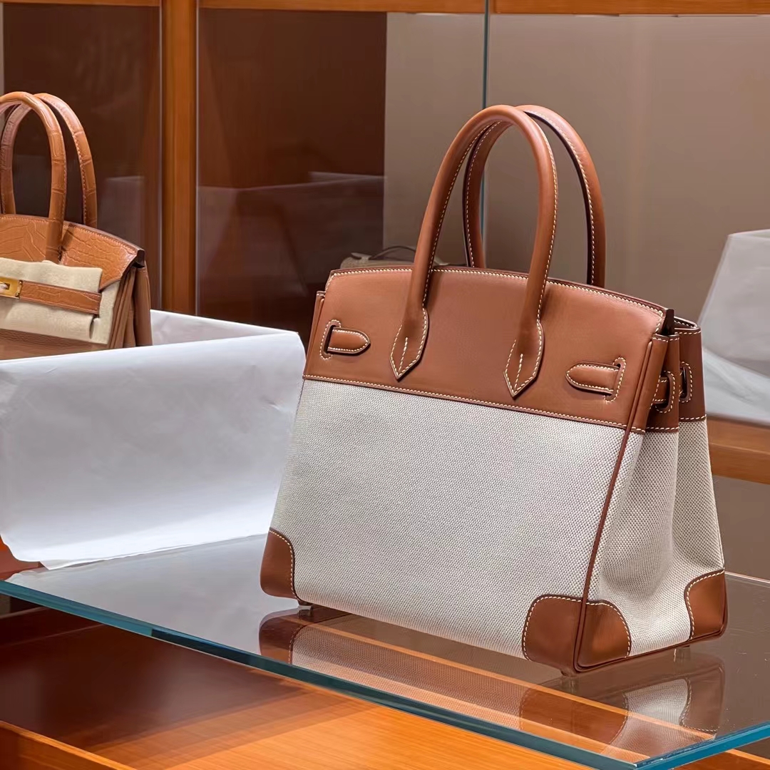 HERMES Birkin 30CM Swift&Canvas CK37 Full handmade Factory
