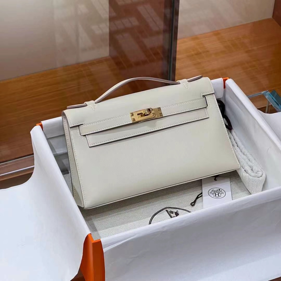 HERMES Kelly Pochette Swift Craie 10 Full handmade 【God Factory】 Factory