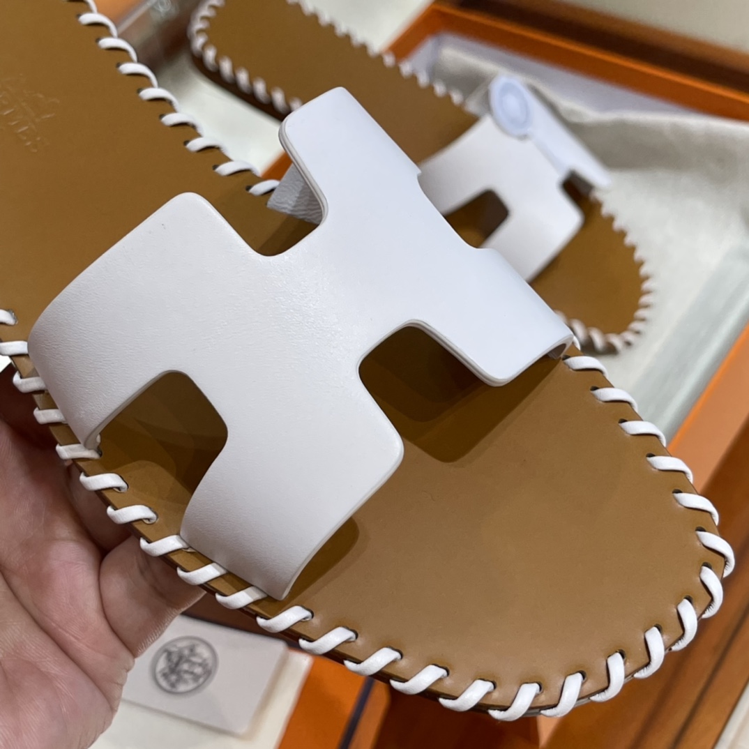 HERMES Sandals New Slippers Handmade Italian lamb sole 10 days of shipment 01 Blanc