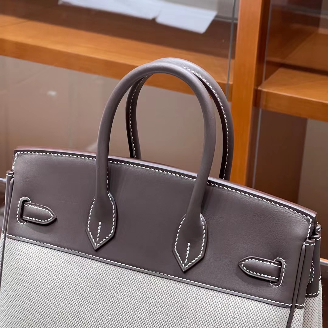 HERMES Birkin 25CM Swift&Canvas 8C Gri Elephant Full handmade Factory