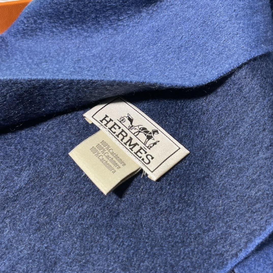 HERMES Cashmere Scarf Z7 Bleu Ocean Fatory 30*180cm