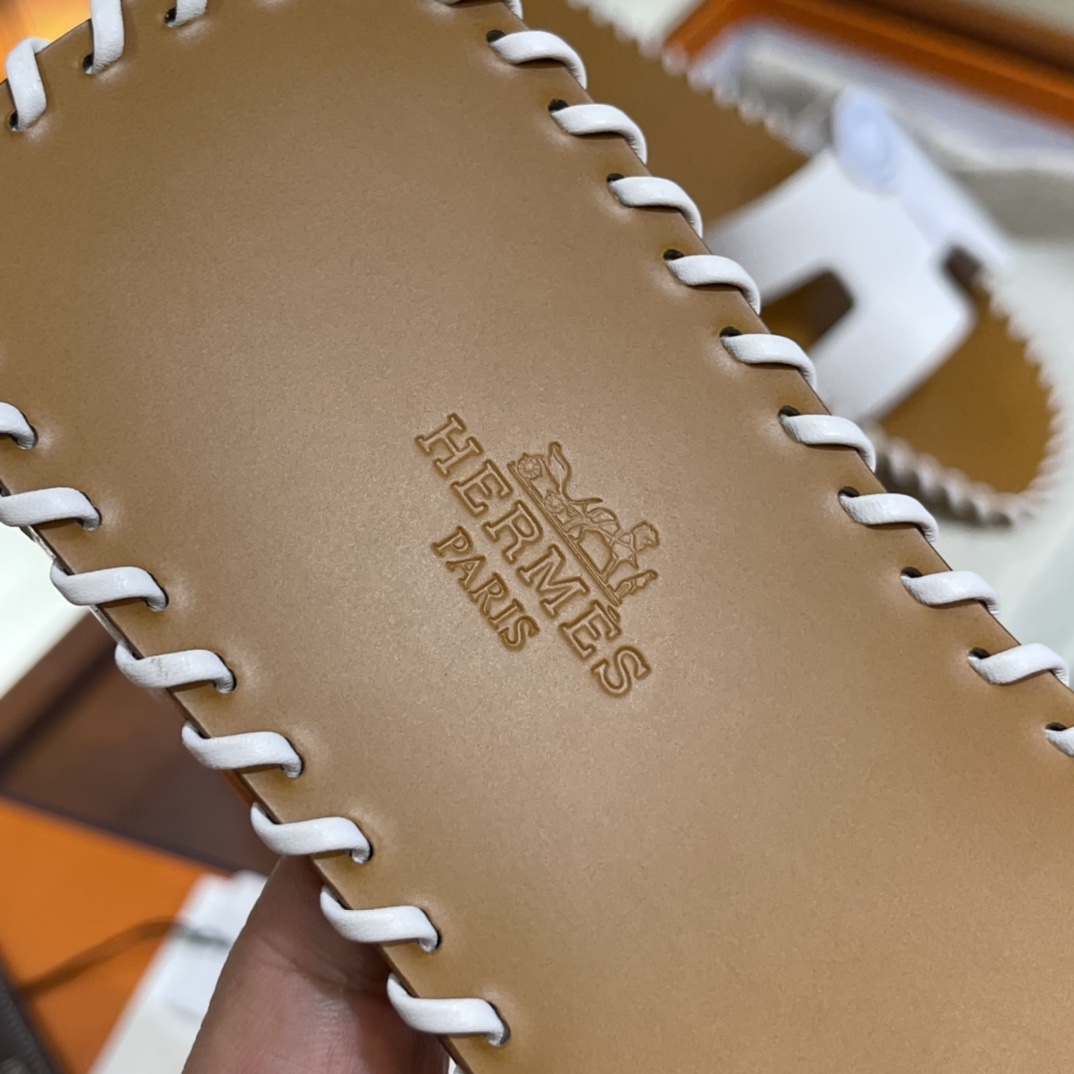 HERMES Sandals New Slippers Handmade Italian lamb sole 10 days of shipment 01 Blanc