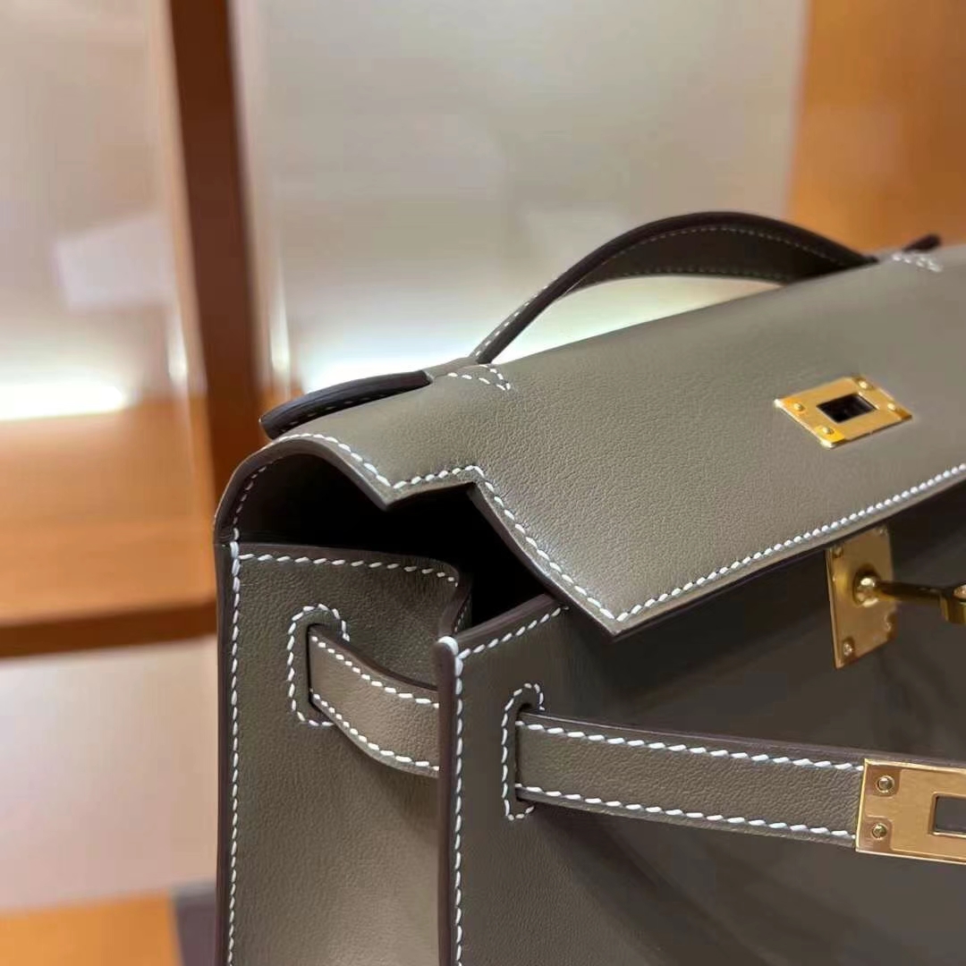 HERMES Kelly Pochette Swift 8C Gri Elephant  Full handmade 【God Factory】 Factory