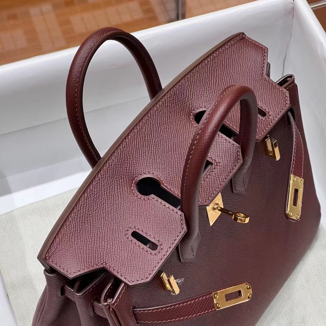 HERMES  Birkin 25cm 57 Bordeaux Epsom Full handmade Birkin Fatory 25x20x13cm