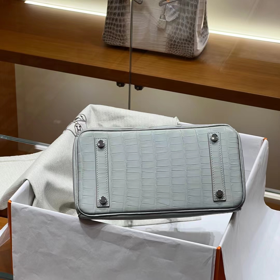 HERMES  Birkin 25CM 80 Gris Perle Alligator GHW Full handmade fatory