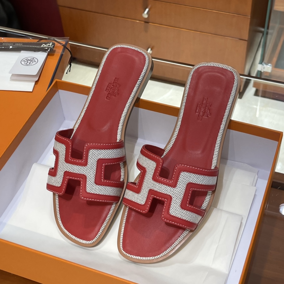 HERMES  Sandals New Slippers Handmade Italian lamb sole 10 days of shipment S5 Rouge Tomate