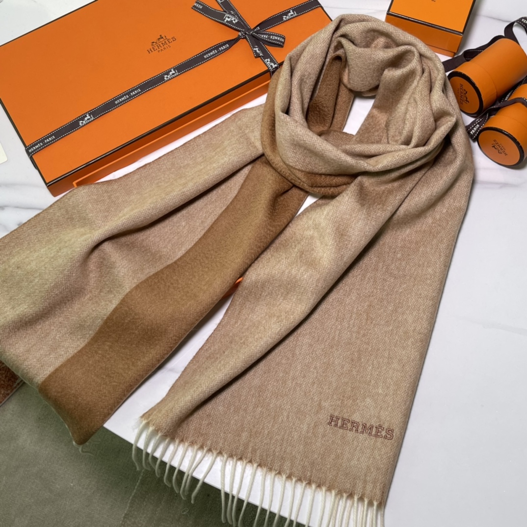 HERMES Cashmere Scarf 2S Sesame Fatory 30*180cm
