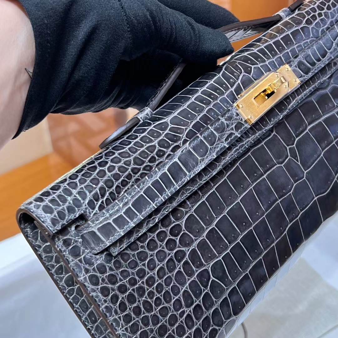 HERMES Kelly Cut 31cm 88 Graphite  Niloticus Full handmade Fatory