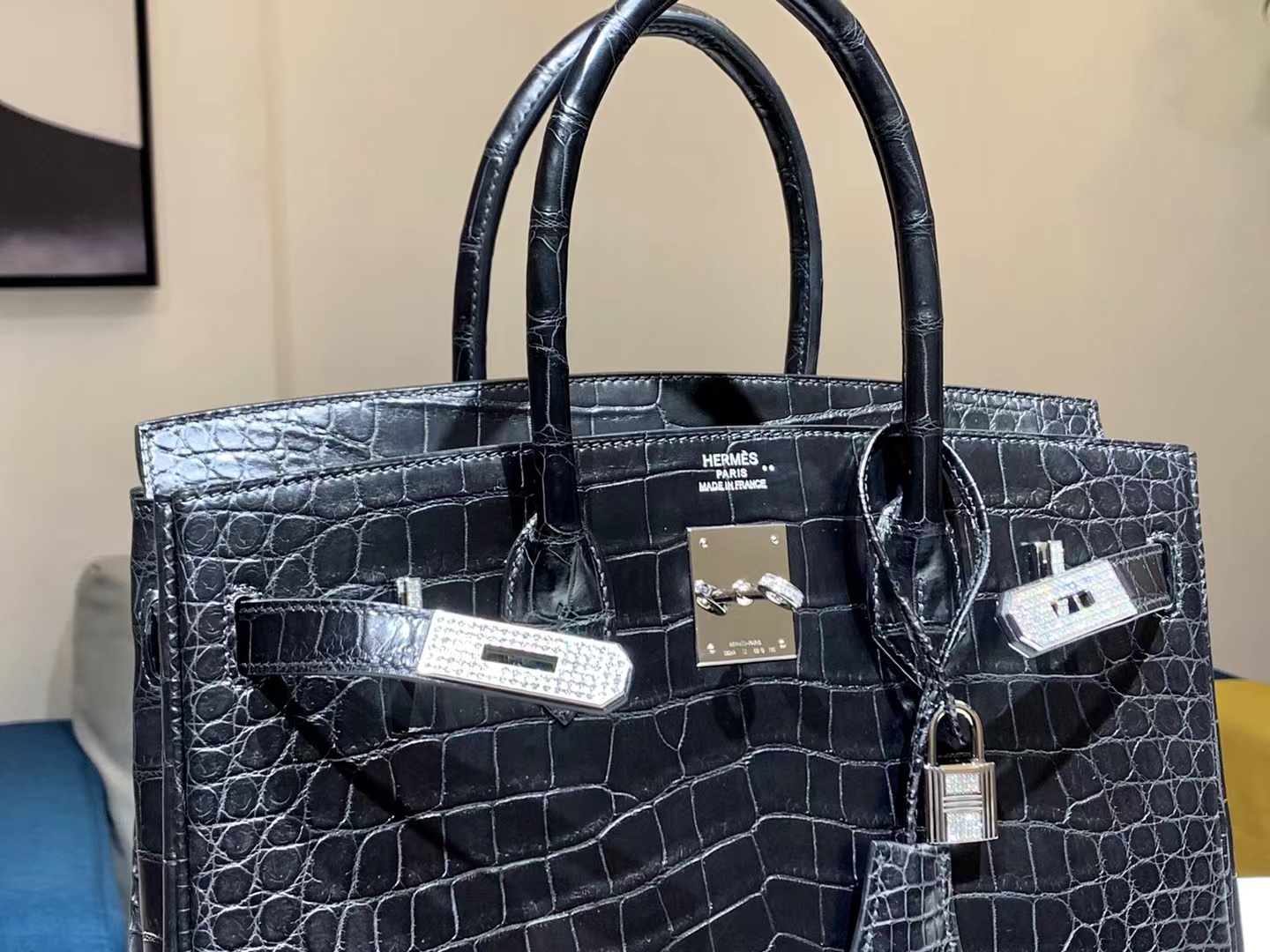 HERMES Factory Birkin 30CM  Alligator CC89 Nior Full handmade hardware with real diamonds