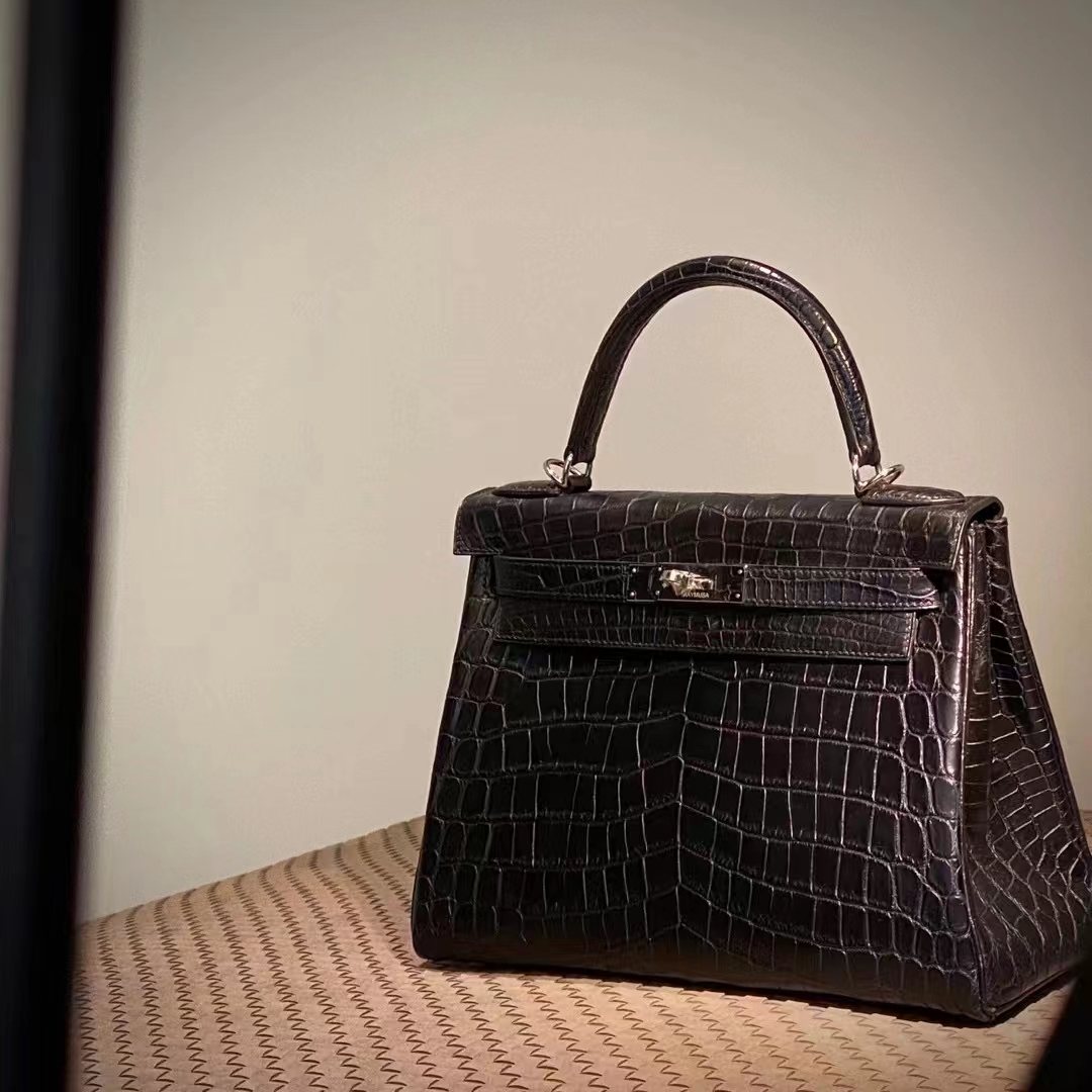 HERMES  Kelly 25CM 46 Ebene Niloticus SHW Full handmade 25x17x7cm 