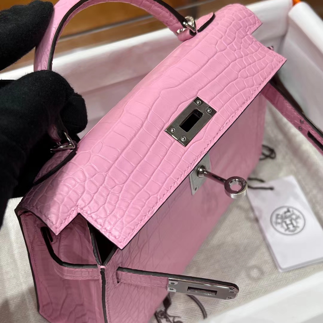 HERMES  Mini Kelly 2 3Q Alligator Silvery Hardware HandMade