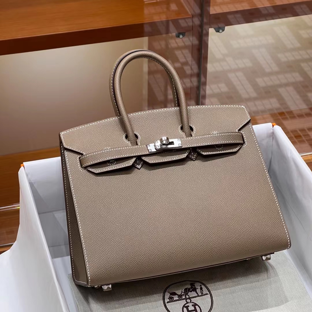 HERMES  Birkin 25cm 8C Gri Elephant Epsom Full handmade Birkin Fatory 25x20x13cm