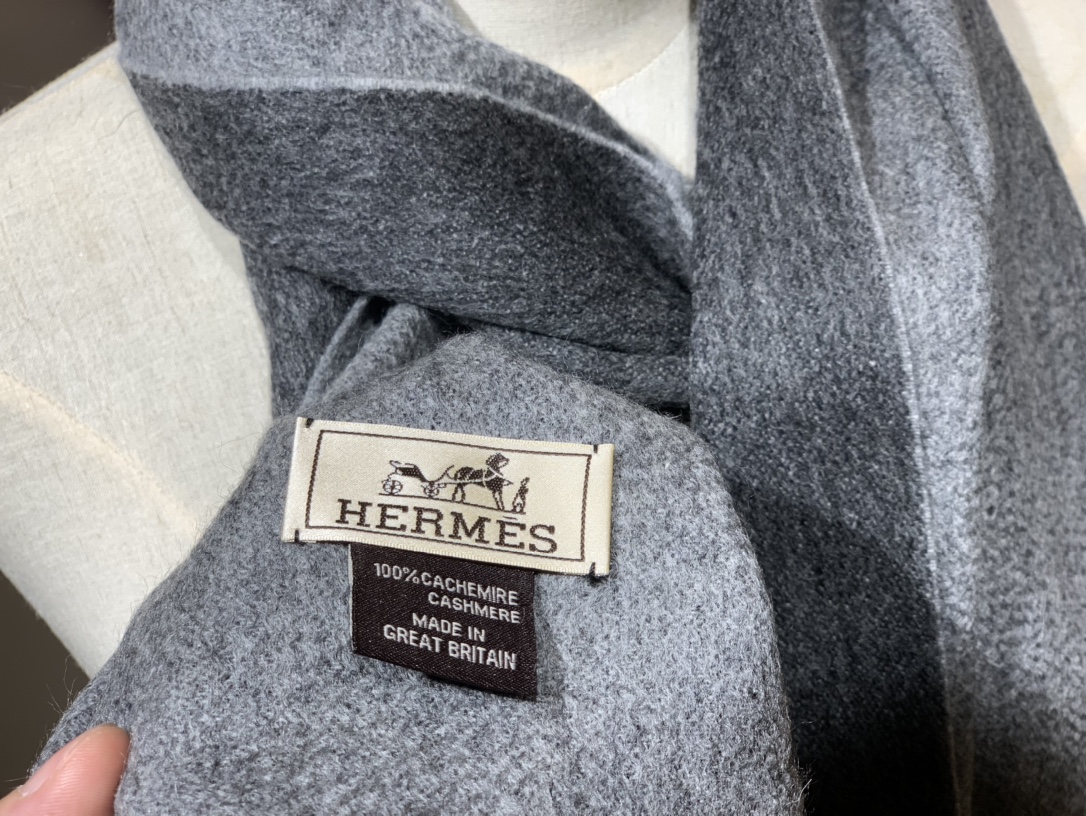 HERMES Cashmere Scarf 8F Etain Fatory 30*180cm