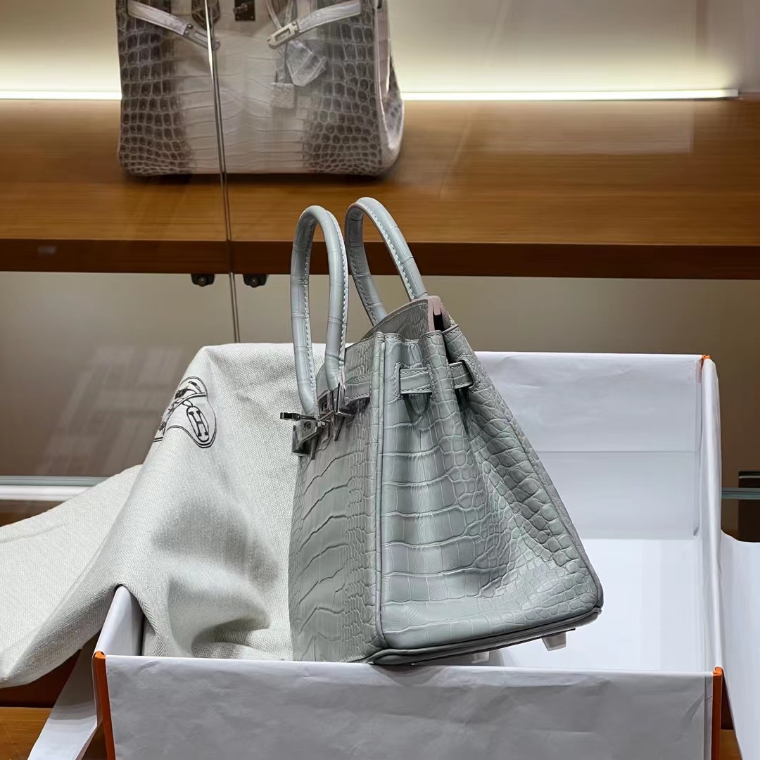 HERMES  Birkin 25CM 80 Gris Perle Alligator GHW Full handmade fatory