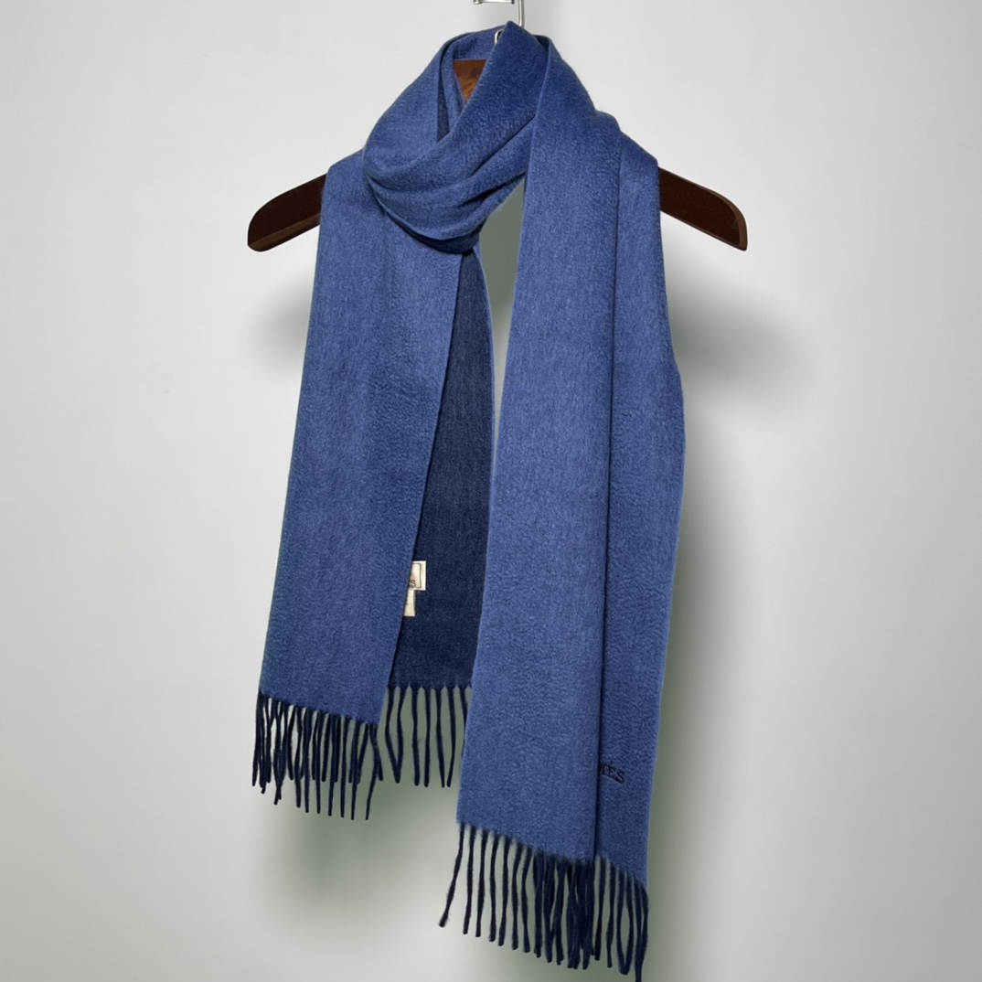 HERMES Cashmere Scarf Z7 Bleu Ocean Fatory 30*180cm