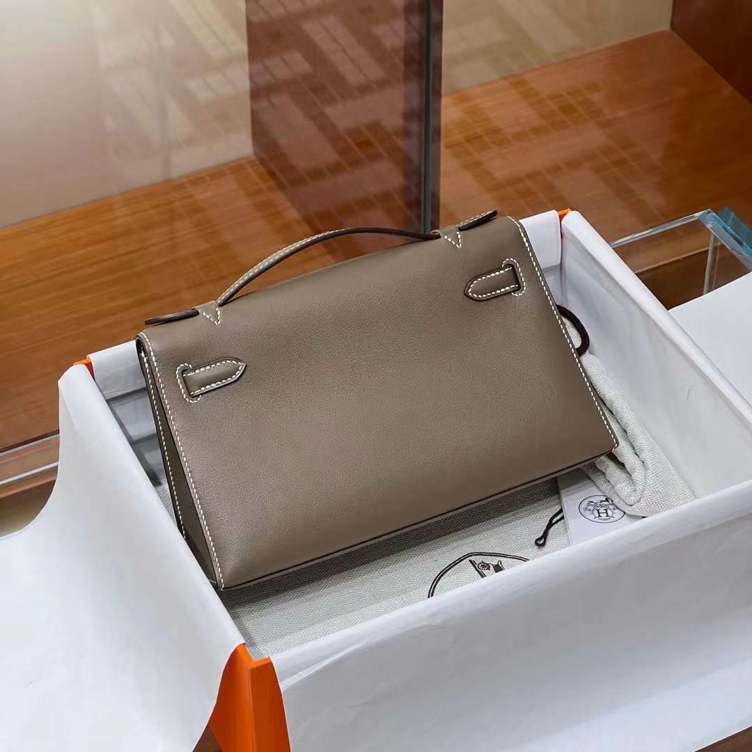 HERMES Kelly Pochette Swift 8C Gri Elephant  Full handmade 【God Factory】 Factory